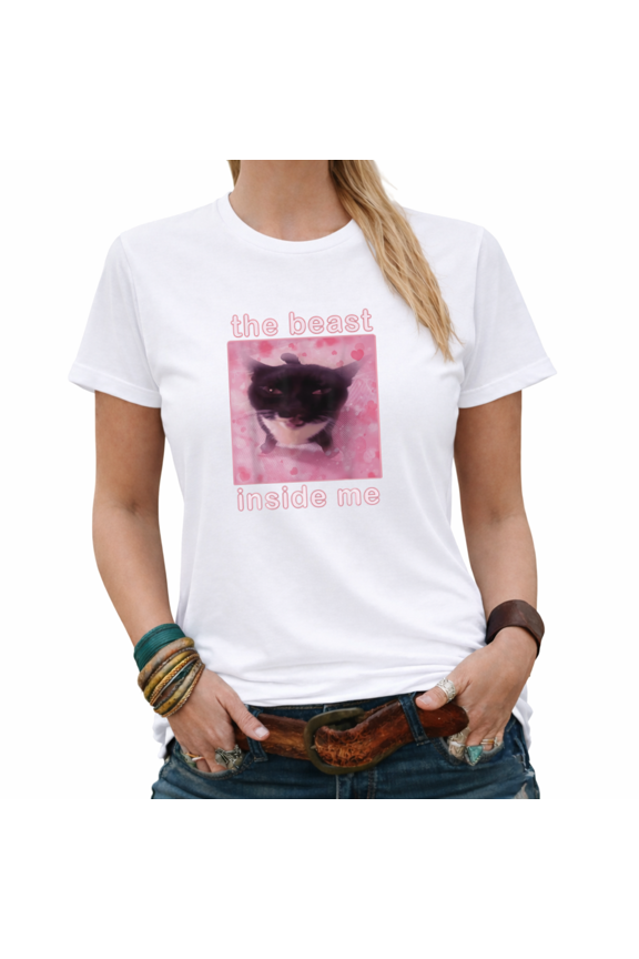 Funny The Beast Inside Me Cat Graphic Tees Women's Casual Cat Lover Top