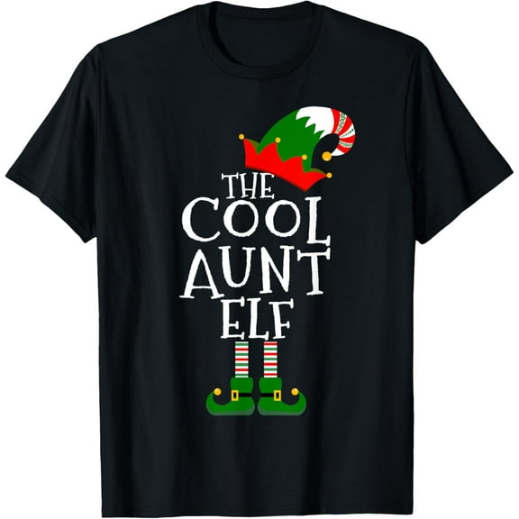 Funny The Cool Aunt Elf Gift Matching Family Group Christmas T-Shirt