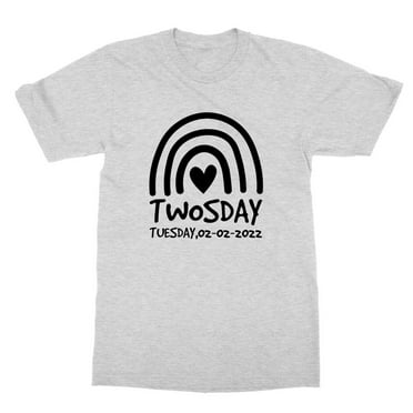 Funny Theme Twosday Mono Color Rainbow 22.02.2022 Unisex T-Shirt (Ash, Small)