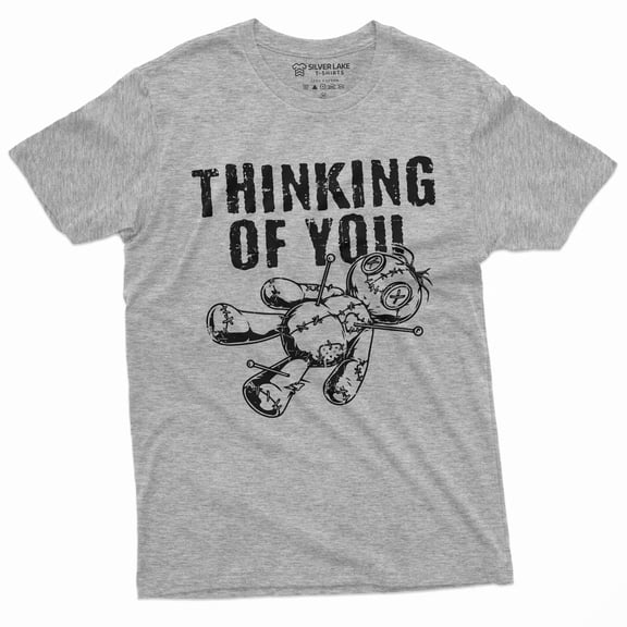 Funny Thinking Of You T-Shirt Halloween Creepy Voodoo Doll Horror Tee Shirt (3X-Large Grey)