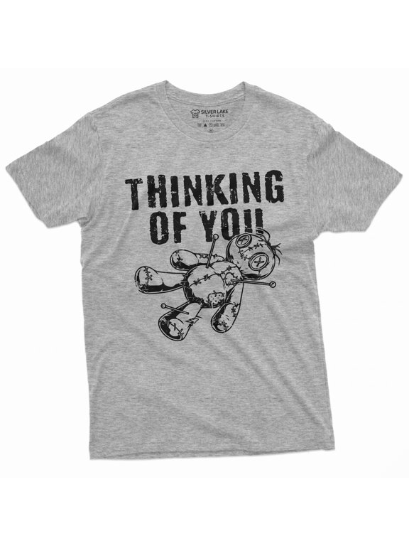 Funny Thinking Of You T-Shirt Halloween Creepy Voodoo Doll Horror Tee Shirt (Small Grey)