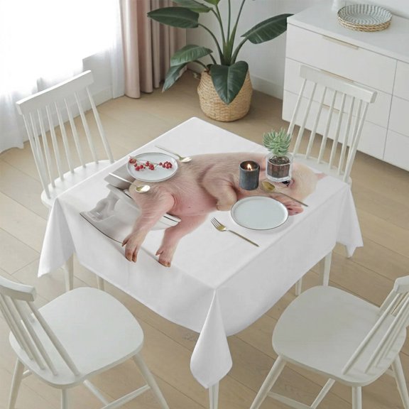 Funny Thinking Pigs Toilets Table Cloth 54x54in, Waterproof Square Tablecloth Wipeable Tablecloths Abstract Art Animals Table Covers for Dining Tables Party Indoor Outdoor