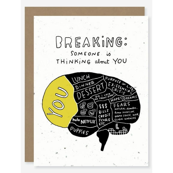 Funny Thinking of You Card  Breaking: Someone is Thinking About You Brain Design  Envelope Included, Blank Inside  Perfect for Encouragement, Friendship, Any Occasion