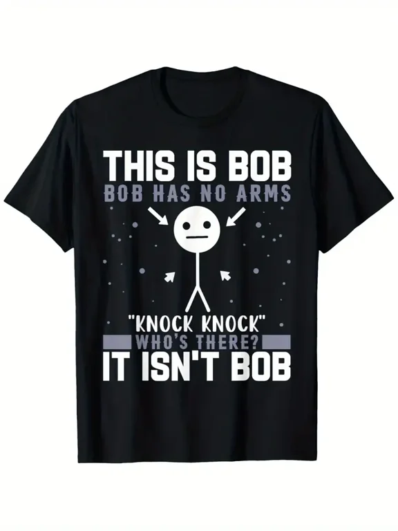 Funny 'This Is Bob' Graphic Tee - Humorous Knock Knock Joke T-Shirt for Men & Women, 100% Cotton, Casual Outdoor & Casual Attire, S-XXXL, Black with White Text Design, Funny T