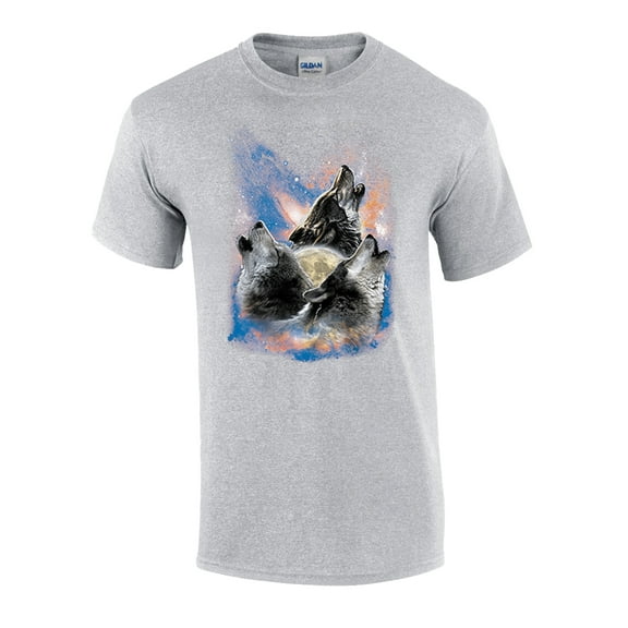 Funny Three Howling Wolf Moon Graphic Adult Short Sleeve T-Shirt-Sport Sports Grey