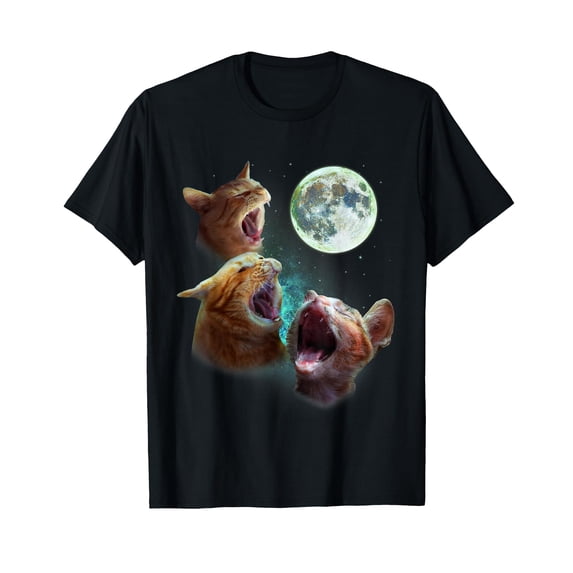 Funny Three Orange Tabby Cats Howling at Moon T-Shirt for Cat Lovers