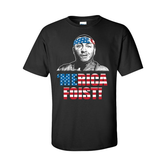 Funny Three Stooges 'Merica First American Flag Short Sleeve T-shirt-Black-small