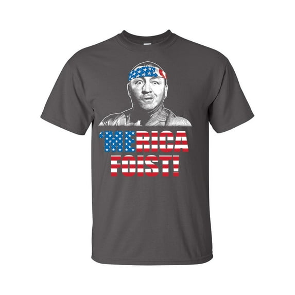 Funny Three Stooges 'Merica First American Flag Short Sleeve T-shirt-Charcoal-4xl