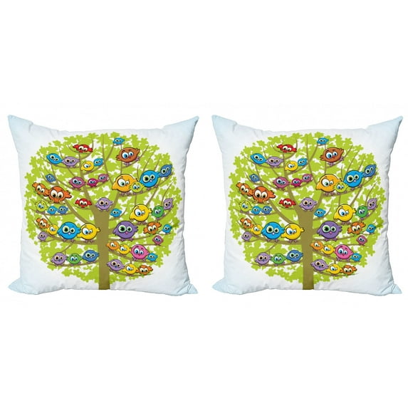 Ambesonne Funny Throw Pillow Cover 2 Pack, Canary Bird Fun Family, 18", Multicolor