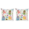 thumbnail image 1 of Ambesonne Funny Throw Pillow Cover 2 Pack, Imaginary Creatures Fun, 24", Green Blue, 1 of 2