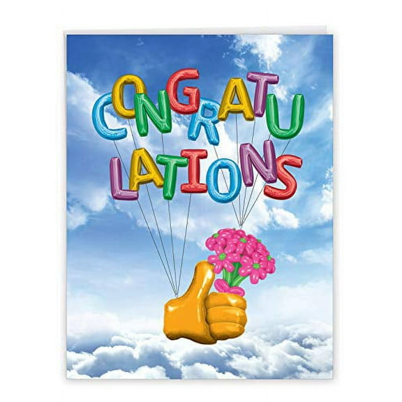 Funny Thumbs-Up Balloons Congratulations Card with Envelope (Large 8.5 x 11 Inch) - Colorful Recognition Notecard for Graduation, Work, Newborn Baby - Congrats Stationery for Women, Men J6341CGG