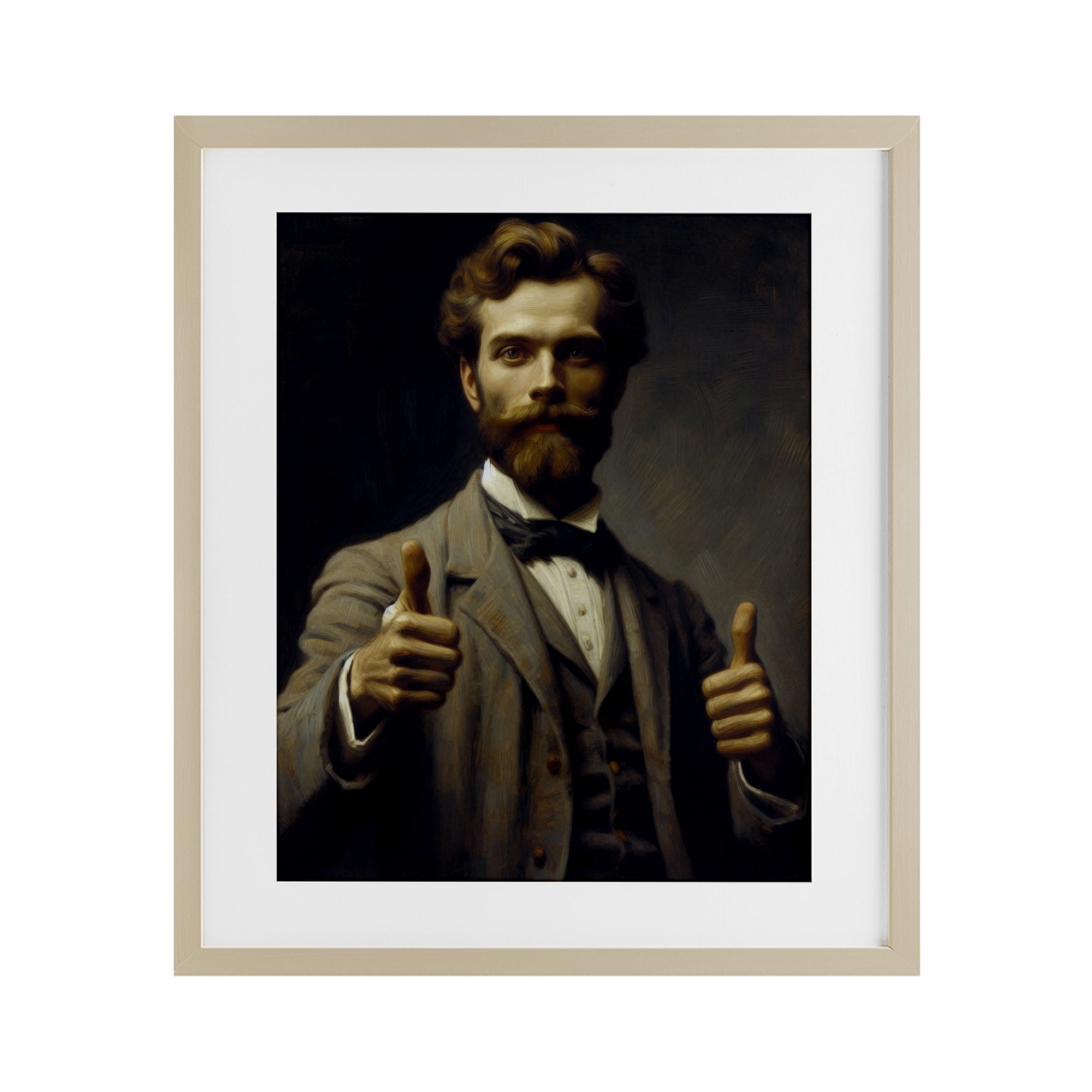 Funny Thumbs Up Gentleman Birch Framed Print Under Glass, design by Lettered and Lined