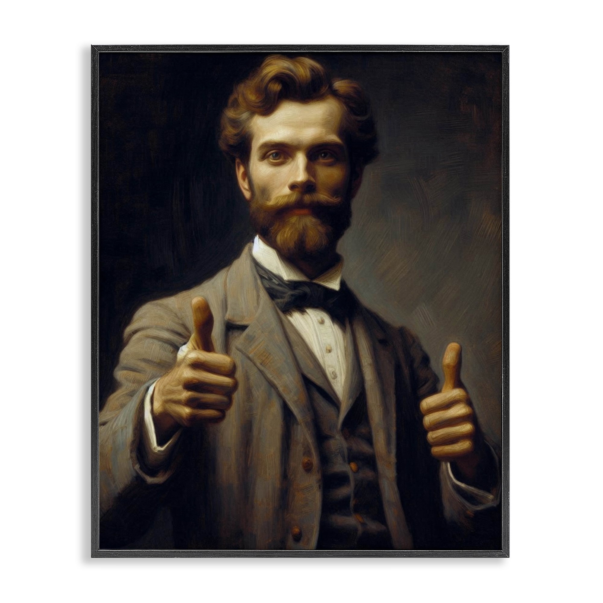 Funny Thumbs Up Gentleman Black Framed Giclee Art, design by Lettered and Lined