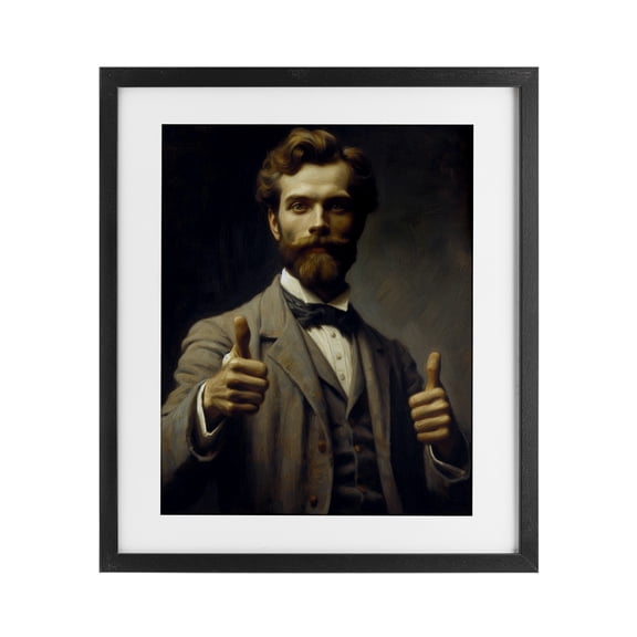 Funny Thumbs Up Gentleman Black Framed Print Under Glass, design by Lettered and Lined