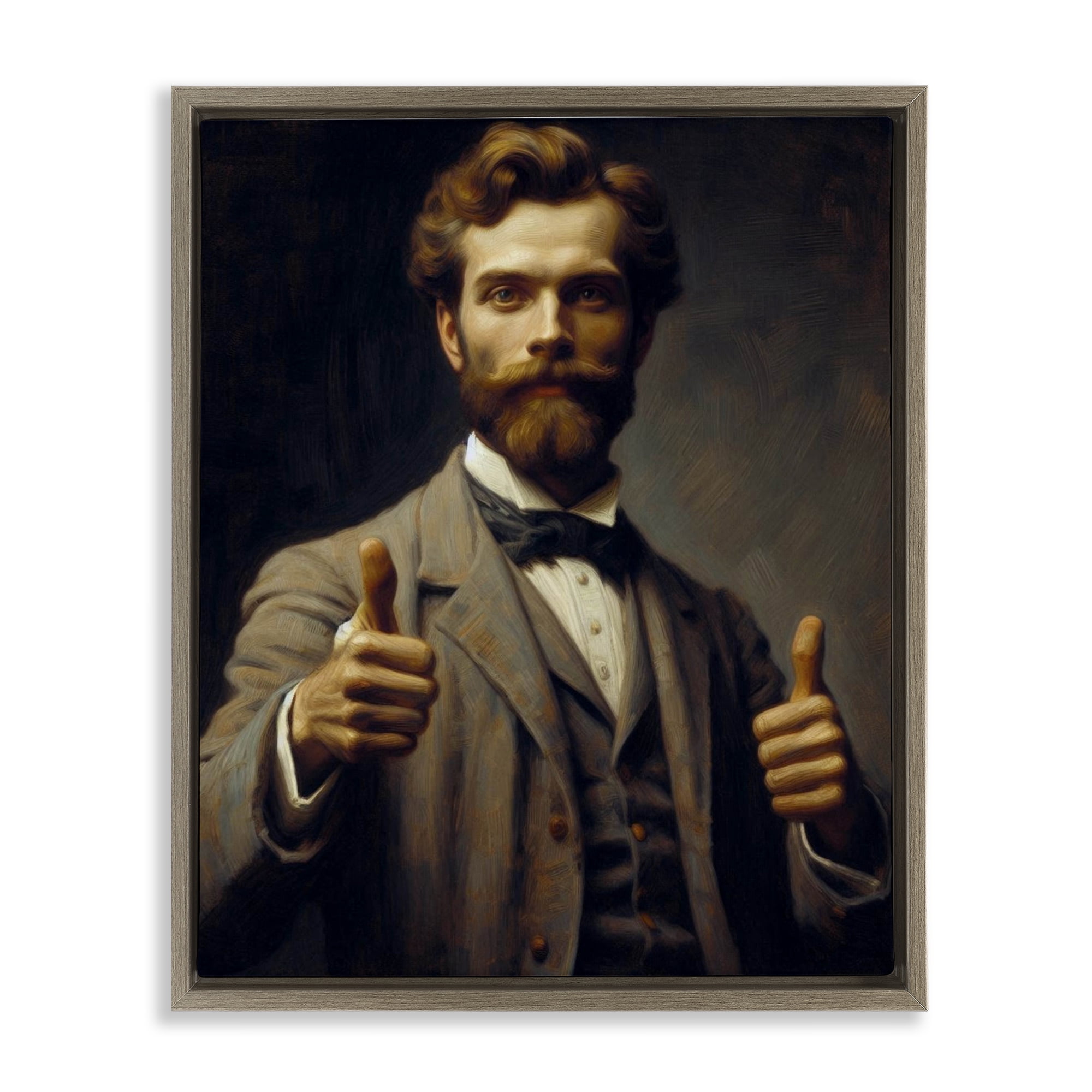 Funny Thumbs Up Gentleman Brown Framed Floater Canvas Wall Art, design by Lettered and Lined