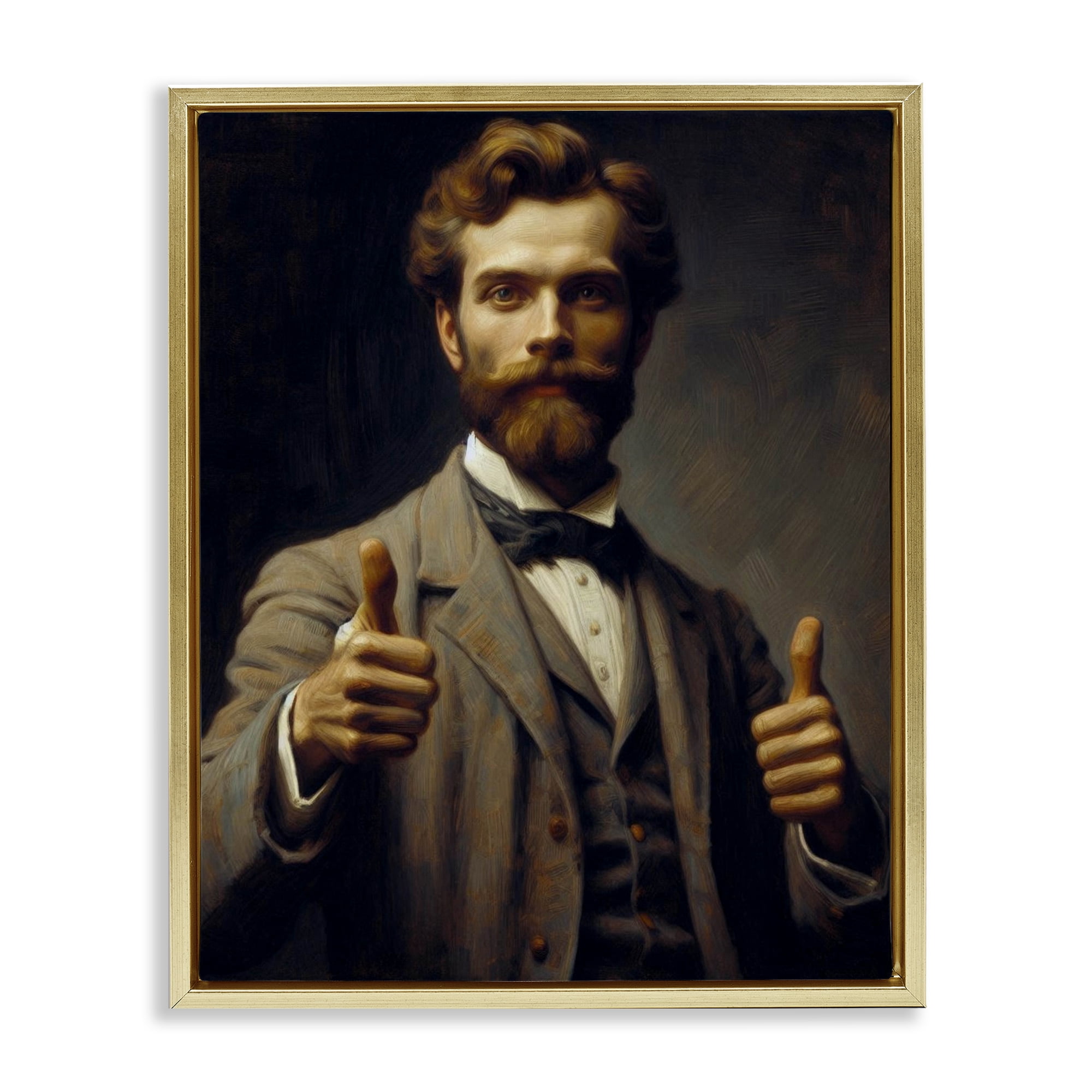 Funny Thumbs Up Gentleman Gold Framed Floater Canvas Wall Art, design by Lettered and Lined