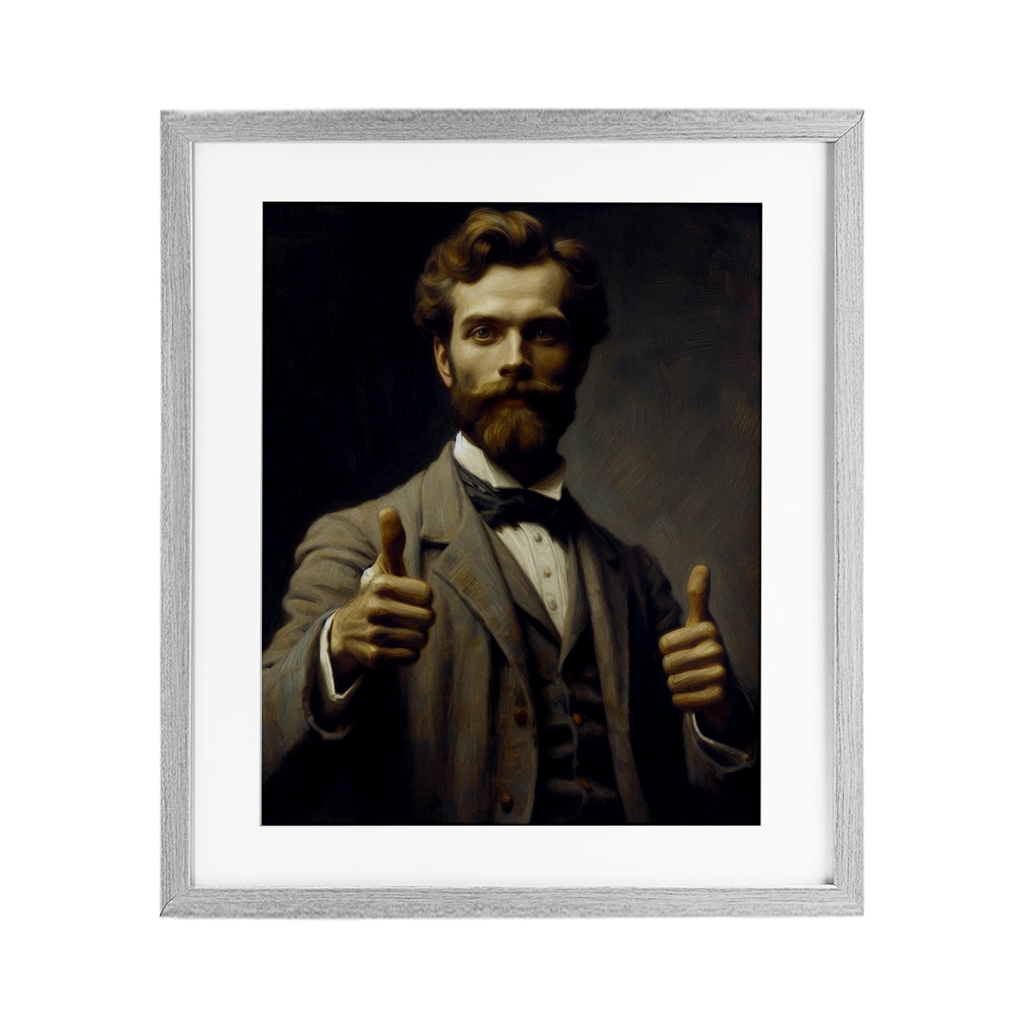 Funny Thumbs Up Gentleman Gray Framed Print Under Glass, design by Lettered and Lined
