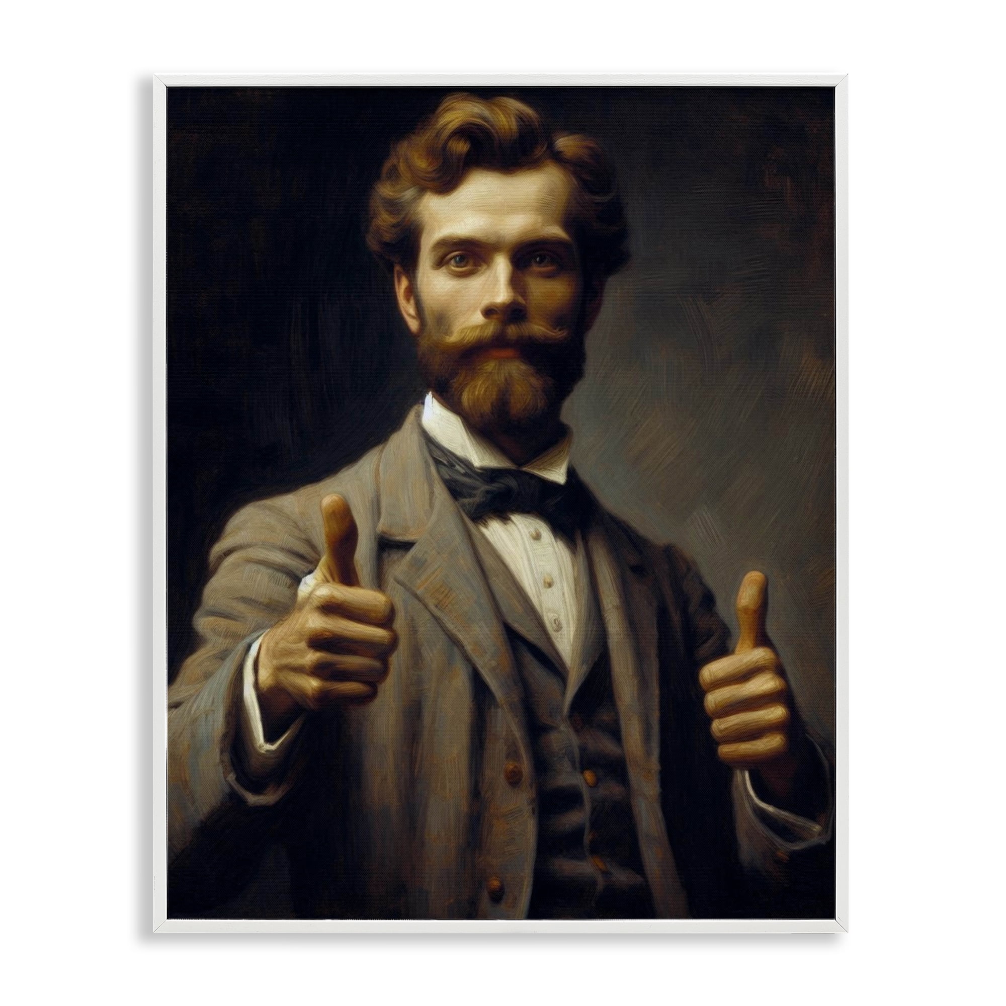 Funny Thumbs Up Gentleman White Framed Giclee Art, design by Lettered and Lined