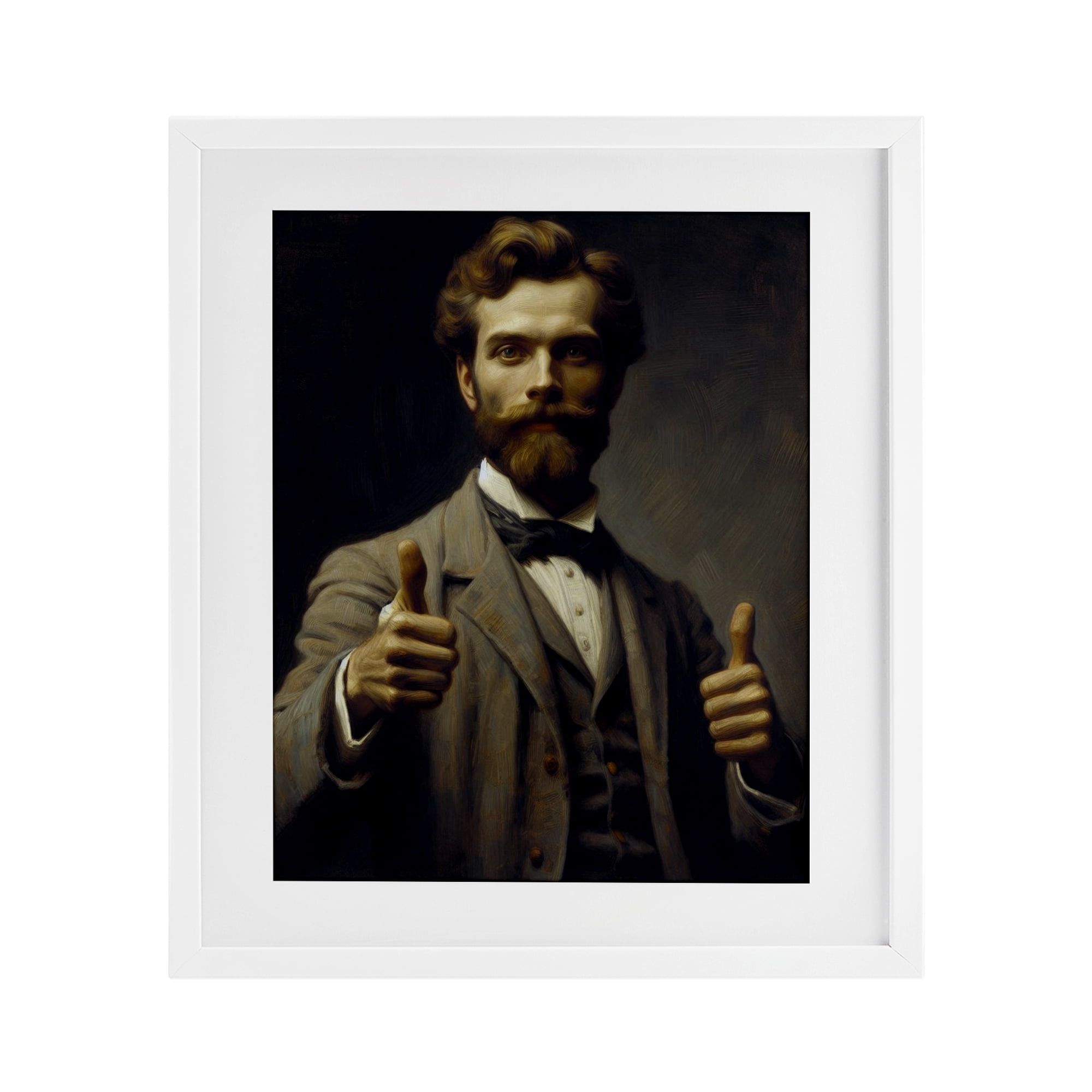 Funny Thumbs Up Gentleman White Framed Print Under Glass, design by Lettered and Lined