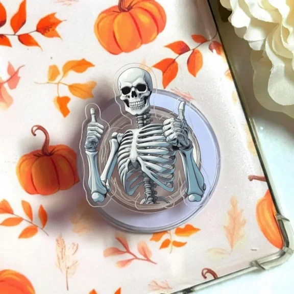 Funny Thumbs Up Skeleton Phone Grip, Aesthetic Meme Phone Holder, Cute Encouraging, Sticker Decor E-Reader Grip Accessory