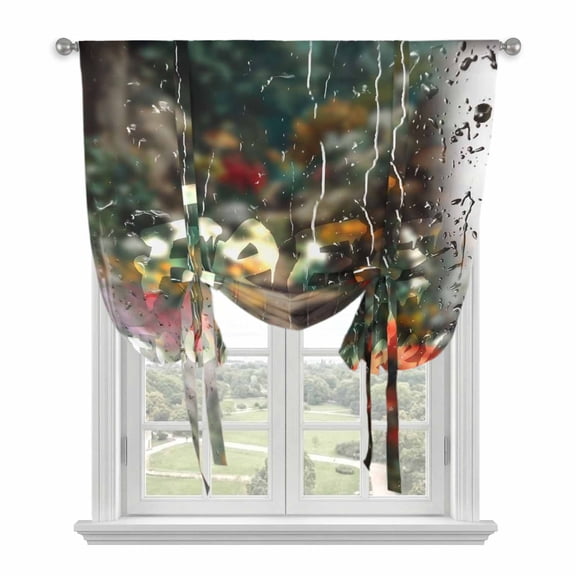 Funny Tie Up Curtains 45 Inches Long, Kitchen Window Curtains Over Sink, Modern Abstract Glass Chic Rains Small Window Curtains Shade Balloon Curtains Valances for Bedroom/Cafe 34"x45"