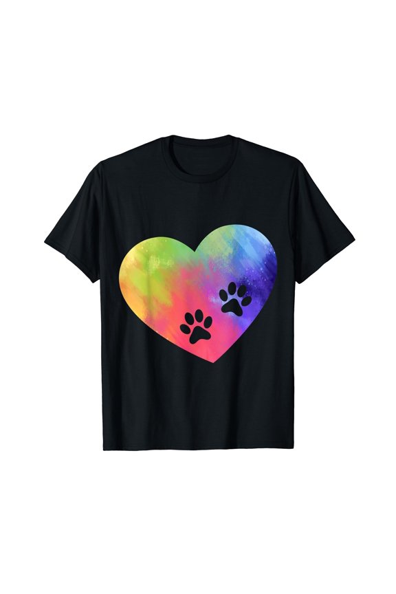 Funny Tie Dye Rainbow Dog Print heart pattern for dog lovers T-Shirt