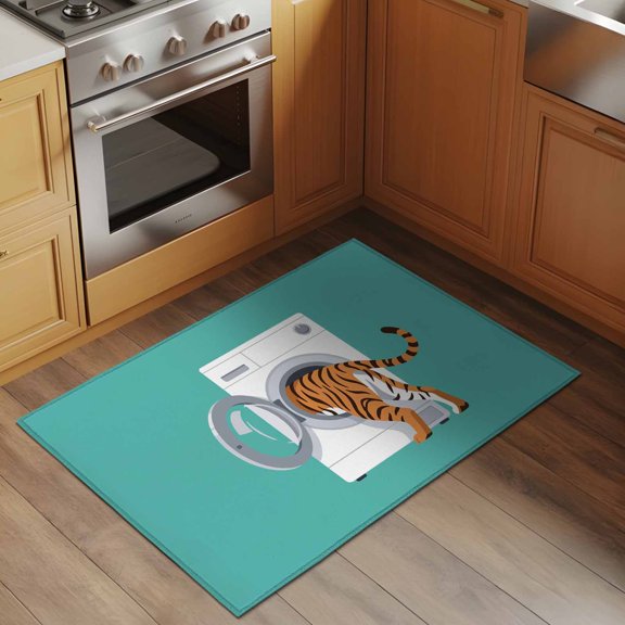 Funny Tiger 2x3 Rug for Entryway Front Door Kitchen Sink Area, Tiger's Butt White Washing Machine Farmhouse Low Pile Washable Non Slip Rectangle Area Rug