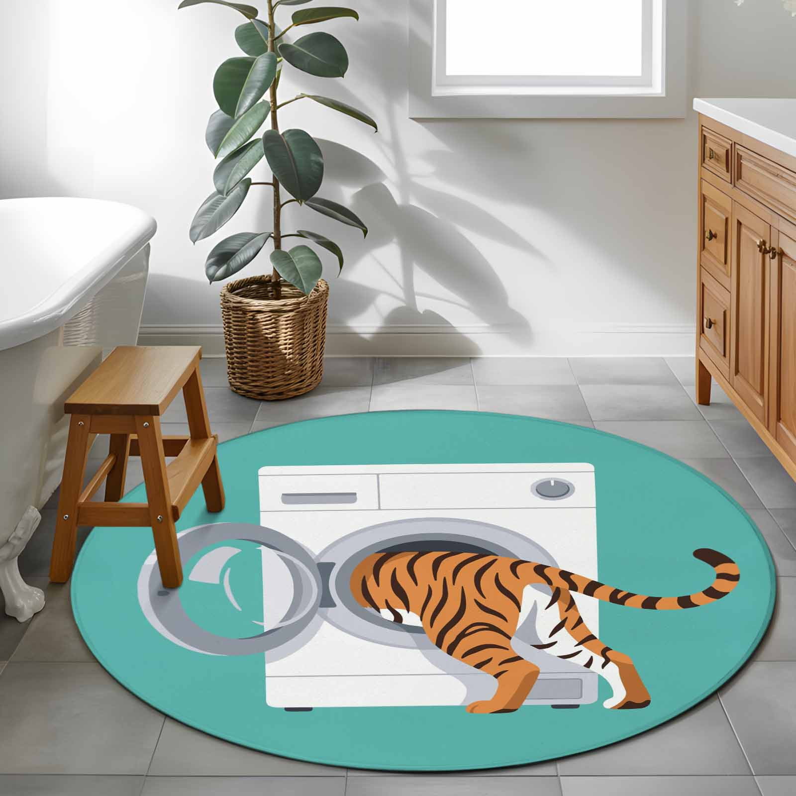 Funny Tiger 4ft Round Rug for Cozy Reading Nook Home Office Chair Area ...