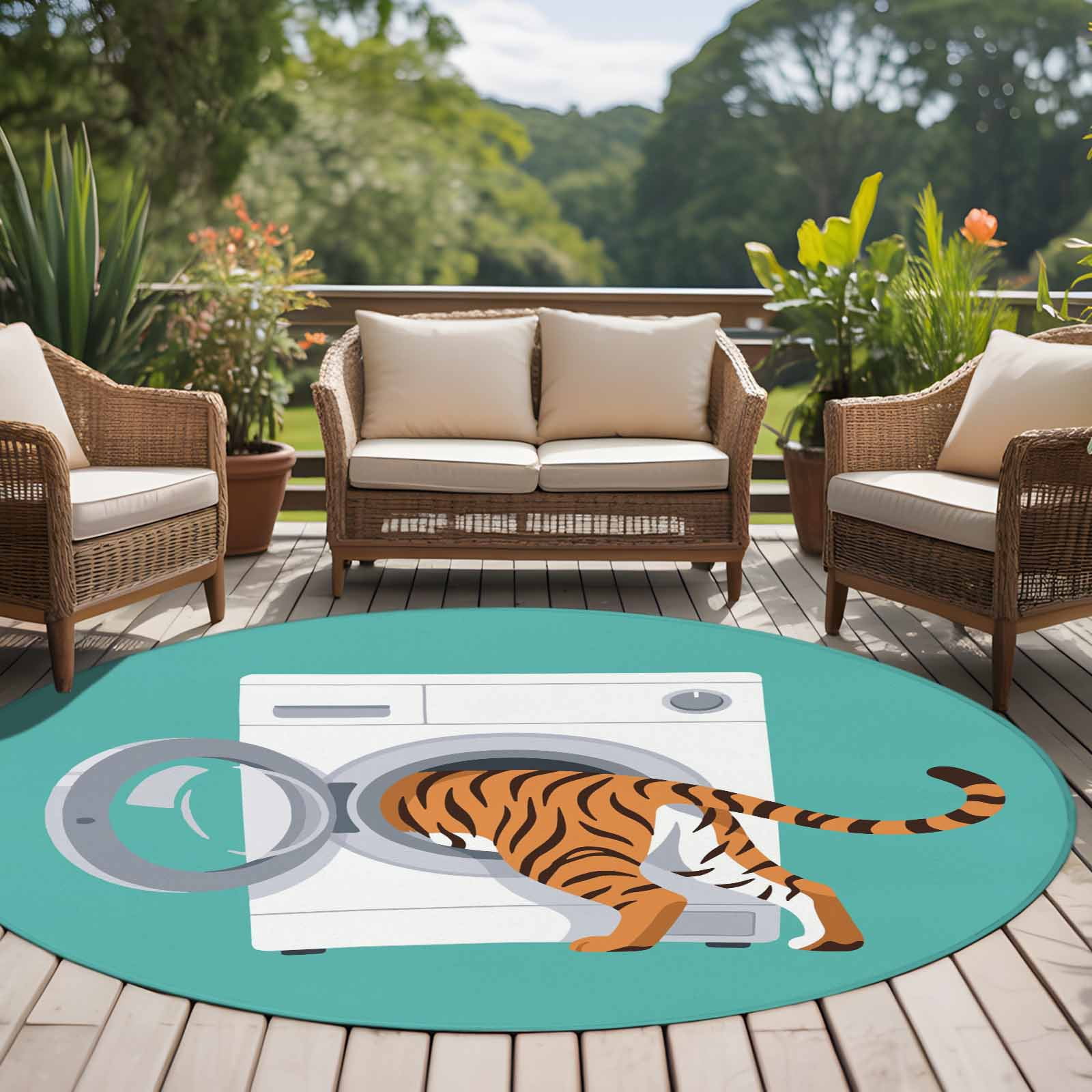 Funny Tiger 8ft Round Rug for Open Concept Living Room Seating Zone ...