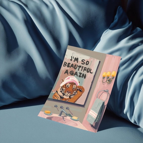 Funny Tiger Bathroom Art Self Care Mirror Quote Wall Decor Print, Unframed Poster