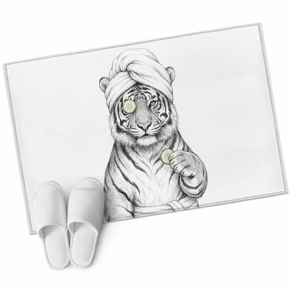 Funny Tiger Bathroom Rug Washable 2x3 Entryway Rug Non Slip Cucumber Mask Cute Abstract Animal Modern Art Front Door Mat Low Pile Indoor Doormat Throw Floor Carpet for Kitchen Bedroom Entrance
