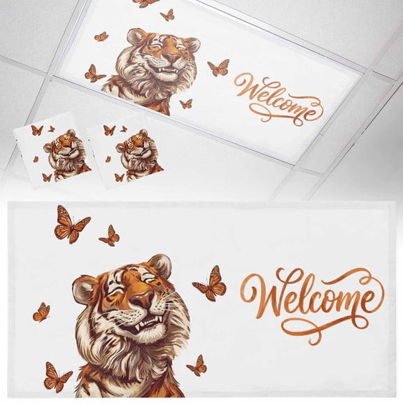 Funny Tiger Butterfly Fluorescent Light Covers Cartoon Summer Animal Magnetic Light Filters Ceiling Lighting Panel Shade for Classroom Office Home 2 x 4 ft, 2 Pack