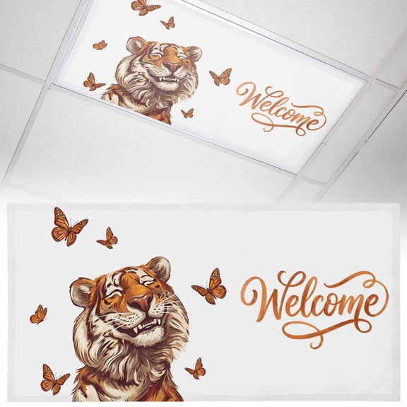 Funny Tiger Butterfly Fluorescent Light Covers Cartoon Summer Animal Magnetic Light Filters Ceiling Lighting Panel Shade for Classroom Office Home 2 x 4 ft, 1 Pack