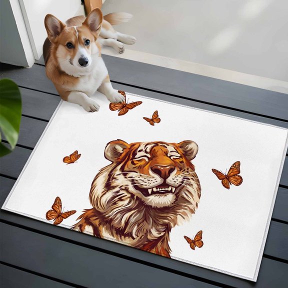 Funny Tiger Butterfly Washable Entry Rug 2x3 Cartoon Summer Animal Low Pile Indoor Door Mat with Rubber Backing Thin Area Rug for for Entrance, Bedroom, Kitchen, Laundry, Bathroom