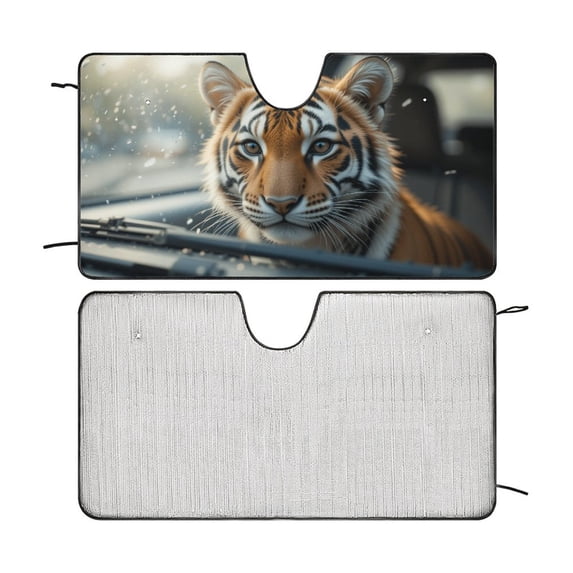 Funny Tiger Car Windshield Sun Shade Fold-able UV Ray Sun Visor Protector Sunshade to Keep Your Vehicle Cool 51"x28"
