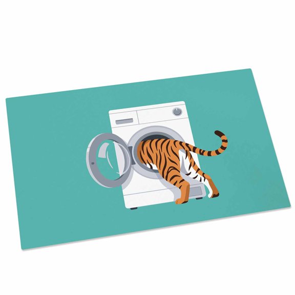 Funny Tiger Door Mat 16x24 Inch Tiger's Butt White Washing Machine Farmhouse Entryway Rug with Non-Slip Rubber, Front Door Mat Indoor Floor Mats for Living Room Bathroom Bedroom Home Office