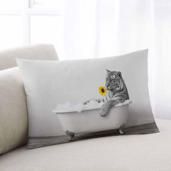 Funny Tiger Throw Pillow Covers, Cute Art Vintage Lovely Animals on Bathtub Soft Breathable Pillow Cases with Invisible Zipper for Sleeping, Small Pillowcases for Couch Bed Sofa Chair 16x24 Inches