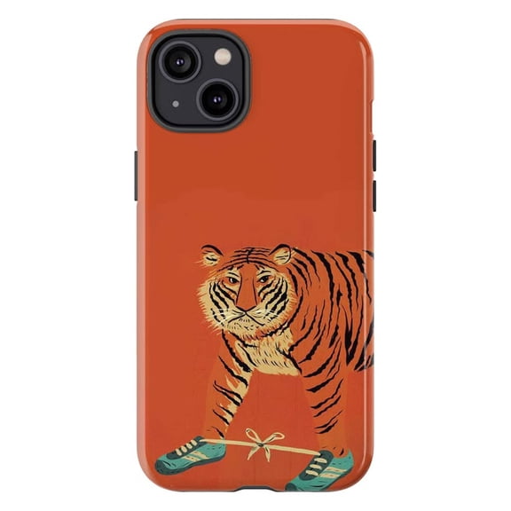 Funny Tiger Wearing Sneakers Phone Case, Quirky Orange Animal Art Blue Shoes Cover for iPhone 17 16 15 14 13 12 11 Pro Plus Mini