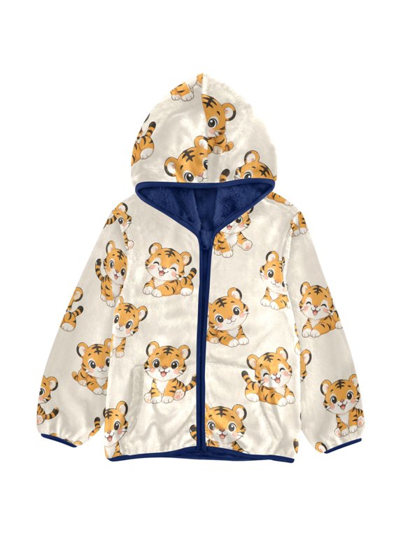 Funny Tigers Toddler Fleece Hooded Jacket Zip Warm Coat 3T
