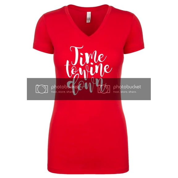 Funny Time to Wine Down Ladies Perfect Sporty V-Neck Short Sleeve T-shirt-Red-Large