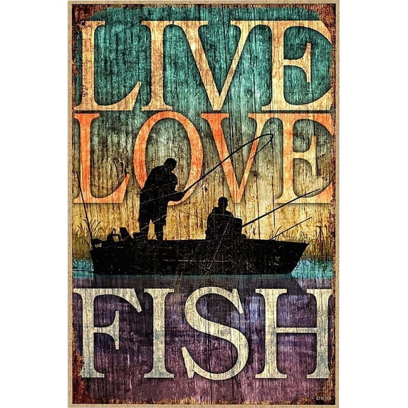 Funny Tin Bar Signs Vintage Wall Decor Metal Poster Plaque Fishing Live Love Fish Tin Sign Chic Art Wall Metal Decorations Funny Iron Plaque Signs Gift for Living Room Office 8x12 inch