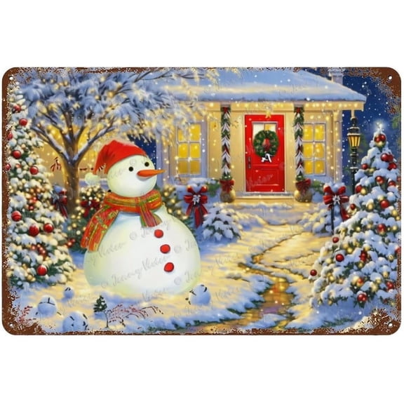 Funny Tin Sign, Christmas Decorative Metal Sign, Cute Snowman, Christmas Tree, Snow, Party Decor, Unique Metal Signs For Home Office Man Cave Store Garage Yard Sign 5.5x8 inches