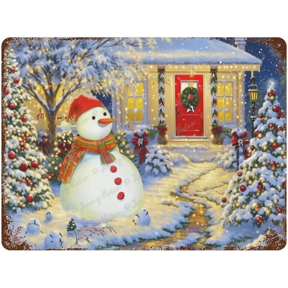 Funny Tin Sign, Christmas Decorative Metal Sign, Cute Snowman, Christmas Tree, Snow, Party Decor, Unique Metal Signs For Home Office Man Cave Store Garage Yard Sign 12x16 inches