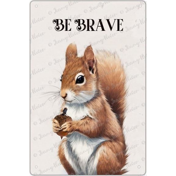 Funny Tin Sign Squirrel Woodland Animals Art Print, Adorable Squirrel Wall Art Painting Iron Poster, Cartoon Inspirational Forest Animal Picture for Kids Room Nursery Decor 5.5x8 inches
