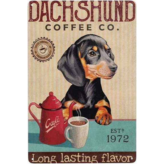 Funny Tin Sign Vintage Dachshund Dog Coffee Co. Long Lasting Flavor Tin Sign Home Kitchen Bar Farmhouse Ranch Cafe Club Cave Wall Decor 12x8 Inches