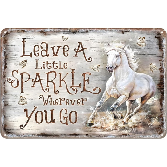 Funny Tin Signs Vintage Adult Funny Metal Sign White Horse Leave A Little Sparkle Wherever You Go Home Farm Kitchen Bar Horse Tin Sign Chic Art Wall Metal Funny Iron Plaque Signs Gift 8x12 inch