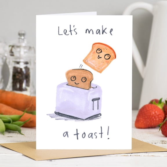 Funny Toast Greeting Card - "Let's Make a Toast!" Illustration - Blank Inside, Envelope Included - Perfect for Celebrations, Birthdays, and Cheerful Greetings