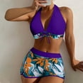 thumbnail image 1 of pstuiky Womens Bikini, Women High Waisted Bikini Set with Chest Pad No Underwire Deep V Neck Print Patchwork Swimsuit Two Piece for Summer Beach Pool Purple M, 1 of 8