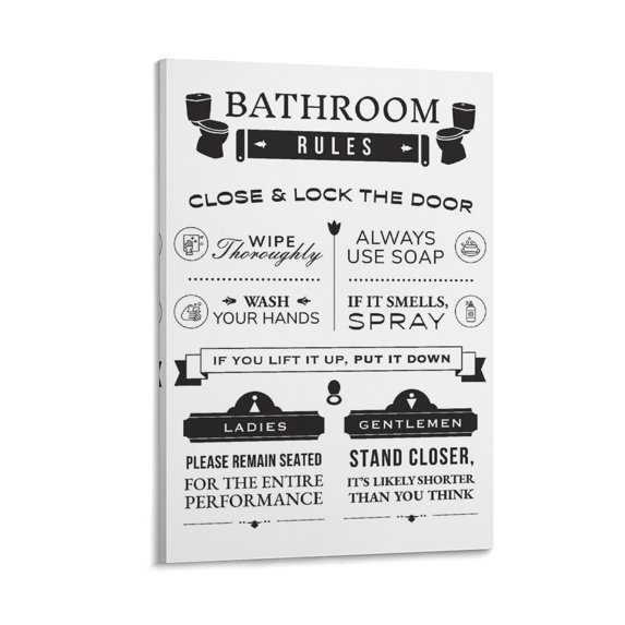 Funny Toilet Bathroom Rules 3 Wall Art Poster Scroll Canvas Painting Picture Living Room Decor Home 08x12inch(20x30cm)