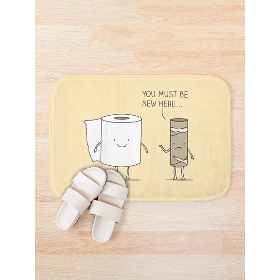 Funny Toilet Paper Bathroom Mat, Novelty Bath Rug with "You Must Be New Here" Quote, Bathroom Floor Mat, 2 Size Options